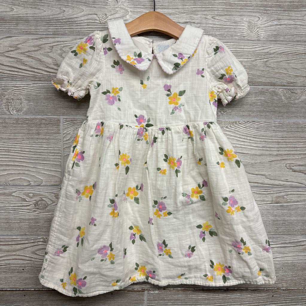 Collared Dress Flowers Scallop Trim 5T