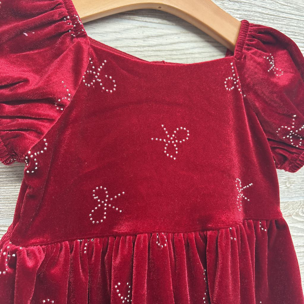 NEW Crushed Velvet Dress Rhinestone Bows 3t