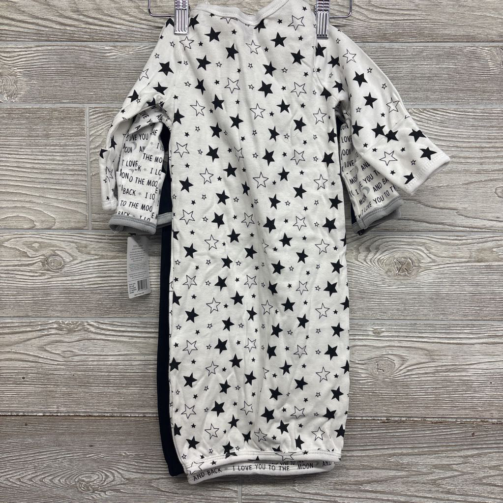 NEW 3 Pk I Love You To The Moon & Back Gown 0-6M