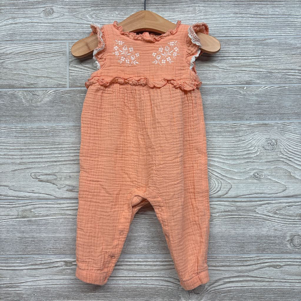 Muslin Outfit Flutter Sleeve Embroidered Flowers 6-9M
