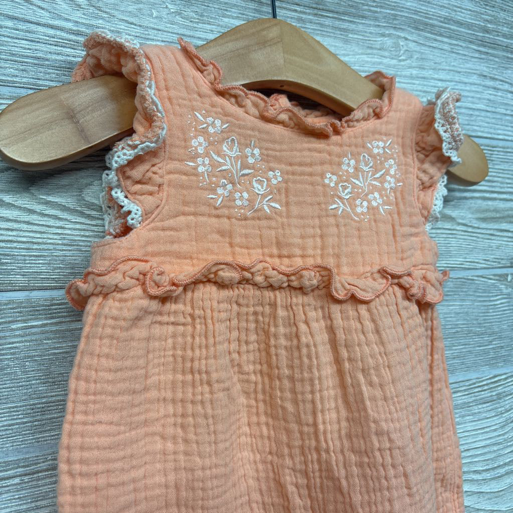 Muslin Outfit Flutter Sleeve Embroidered Flowers 6-9M