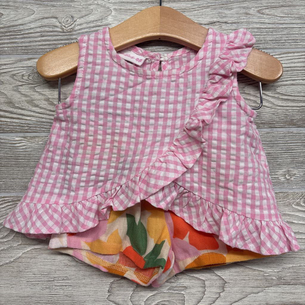 Gingham Ruffle Tank Top & Shorts Flowers 12M