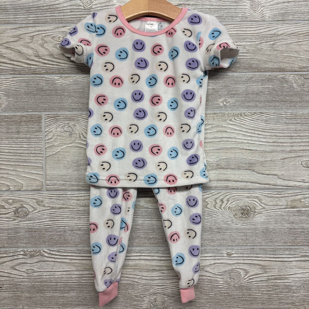 2 Pc LS Plush PJs Smiley Faces 2T