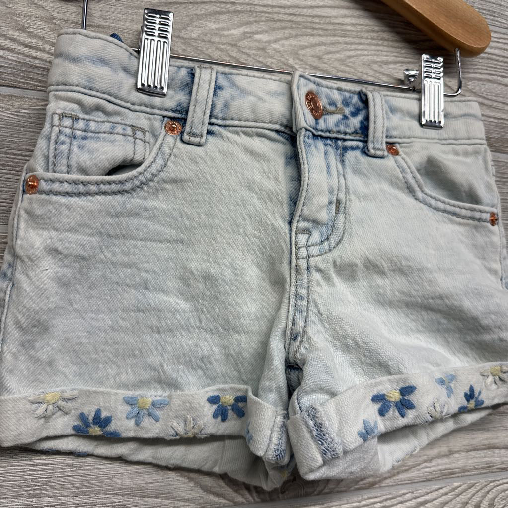 Denim Shorts Cuffed Embroidered Flowers 4-5