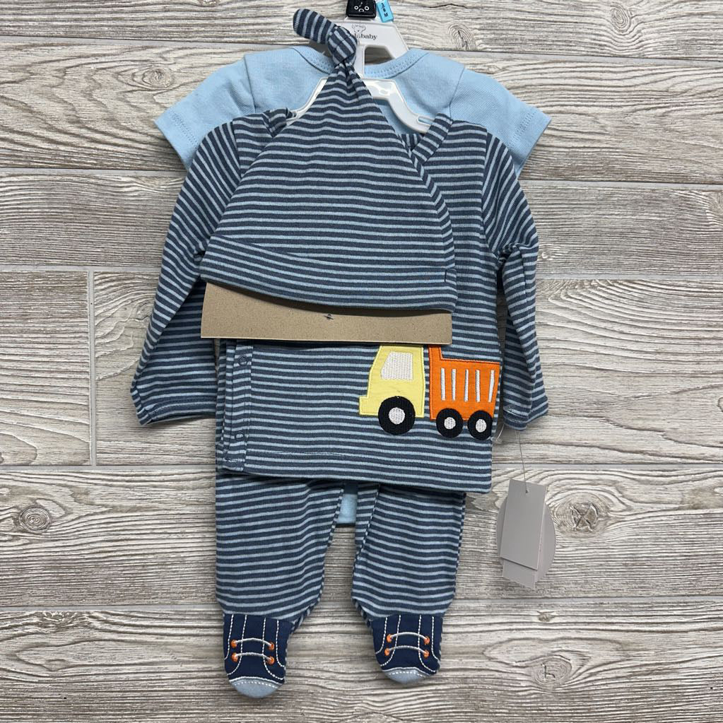 NEW Bodysuit Well Done Mom & Dad, LS Side Snap Shirt & Pants Stripes W/ Hat 3-6M
