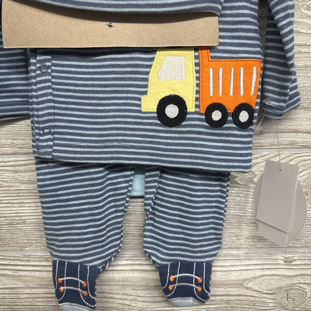 NEW Bodysuit Well Done Mom & Dad, LS Side Snap Shirt & Pants Stripes W/ Hat 3-6M