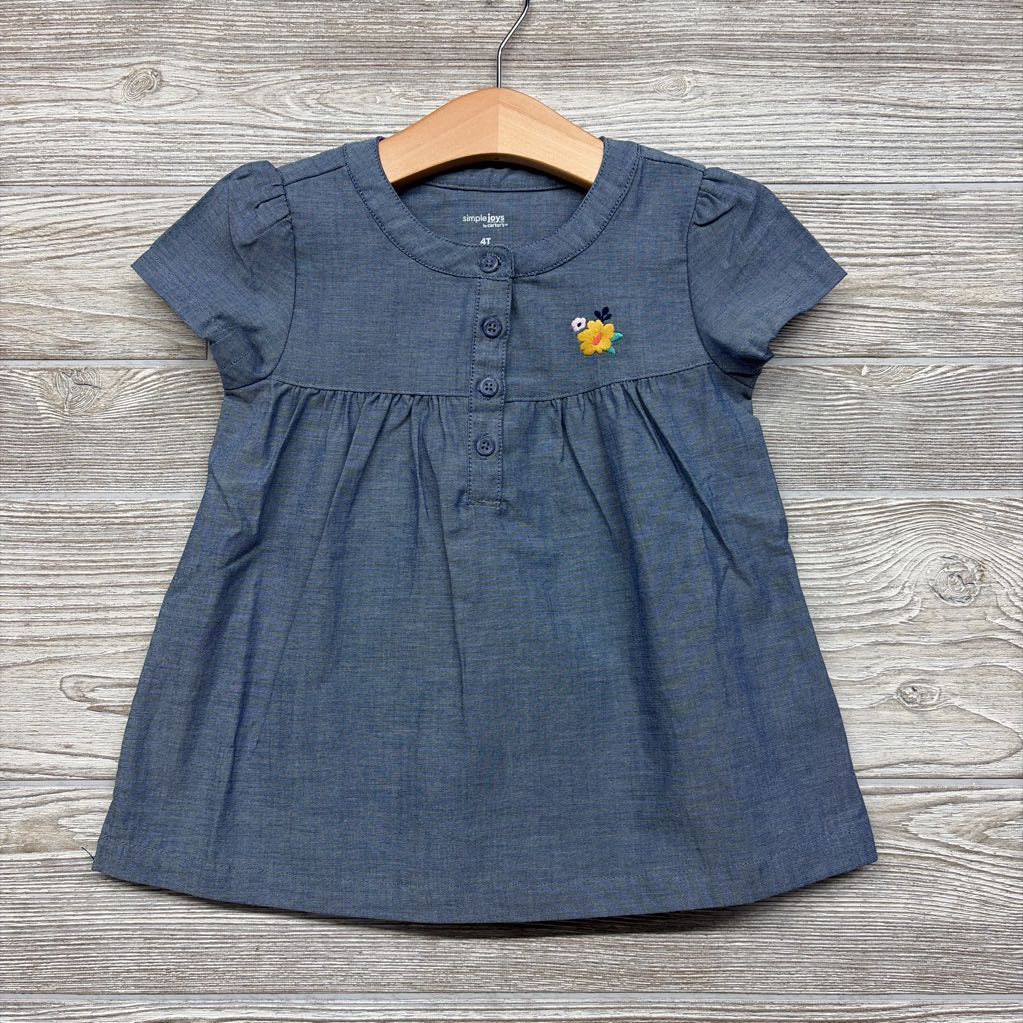 Chambray Tunic Embroidered Flowers 4T