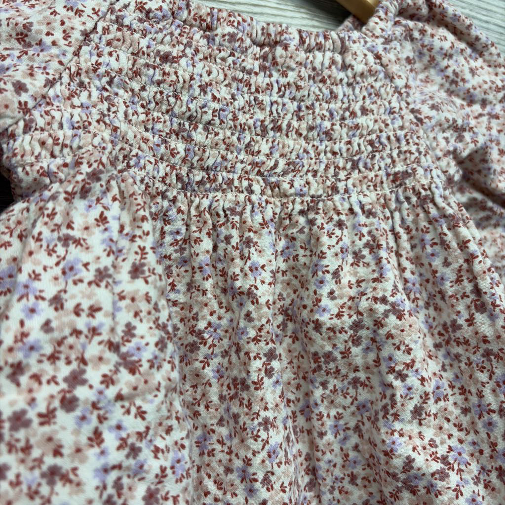 LS Smocked Romper Flowers 6-9M