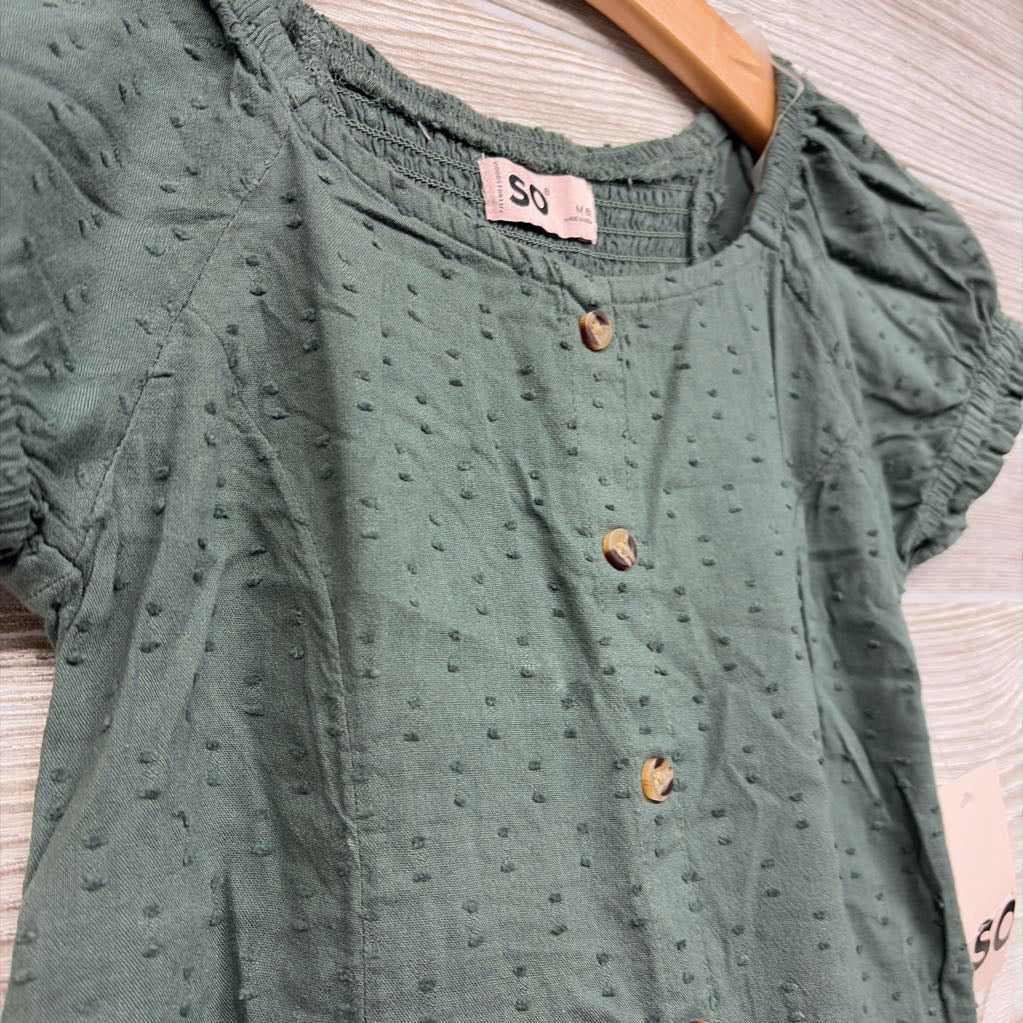 NEW Textured Button Up Puff Sleeve Dress 8