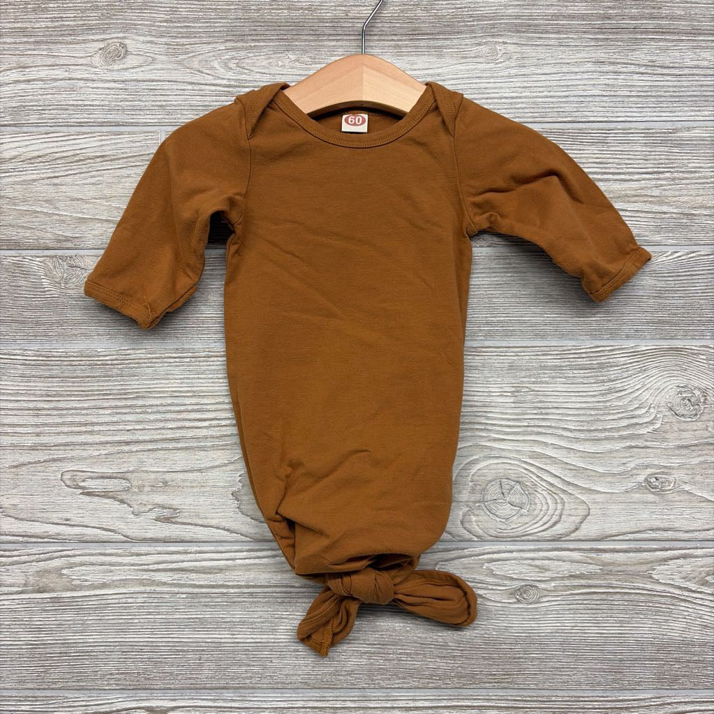 LS Knotted PJ Gown W/ Hat 0-3M