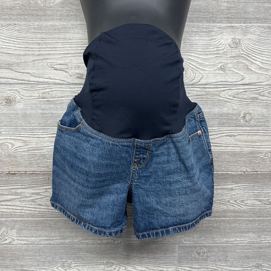 Cross Panel Denim Midi Shorts 10/Medium