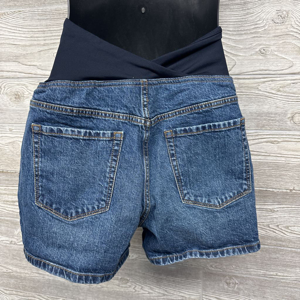 Cross Panel Denim Midi Shorts 10/Medium