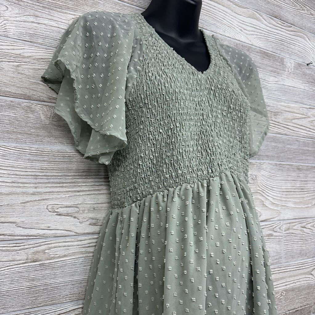 Smocked Textured Flutter Sleeve Dress XL