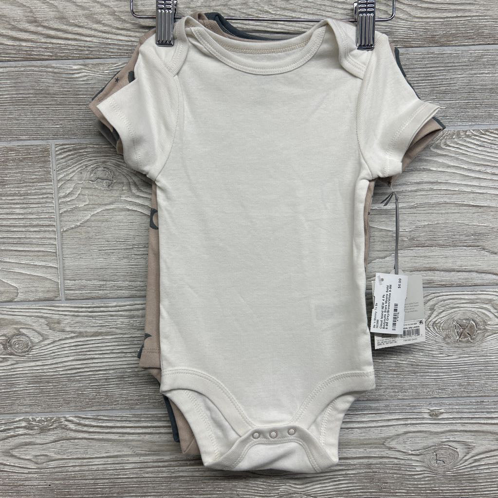 NEW 4 Pk Bodysuits Stars Moons Solid 6-9M