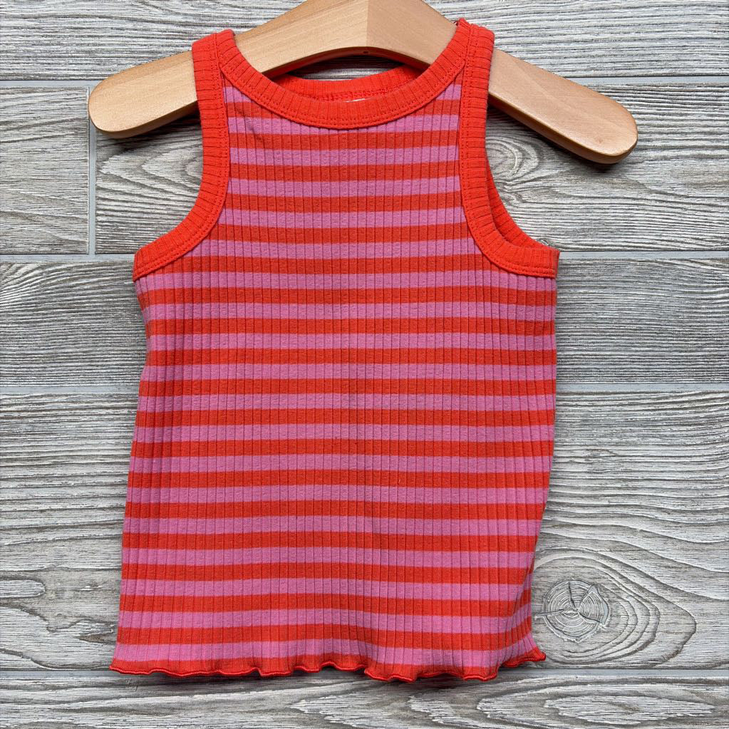 Ribbed Lettuce Trim Tank Top Stripes 2t