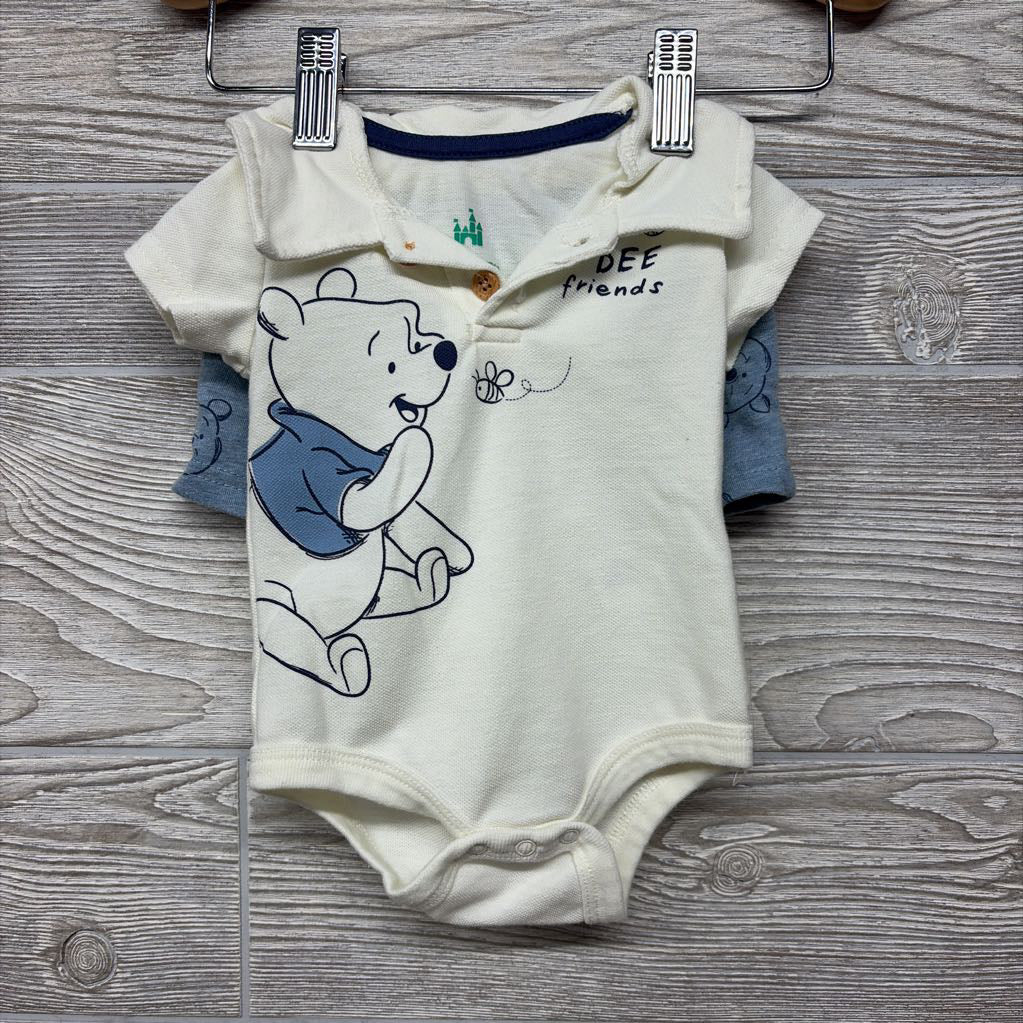Polo Bodysuit Let's Bee Friends, French Terry Shorts Pooh & Sun Hat 3-6M