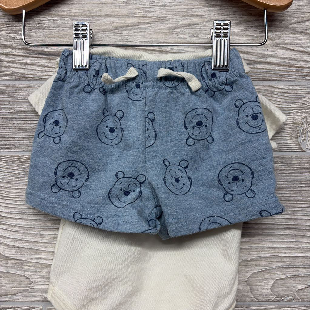 Polo Bodysuit Let's Bee Friends, French Terry Shorts Pooh & Sun Hat 3-6M