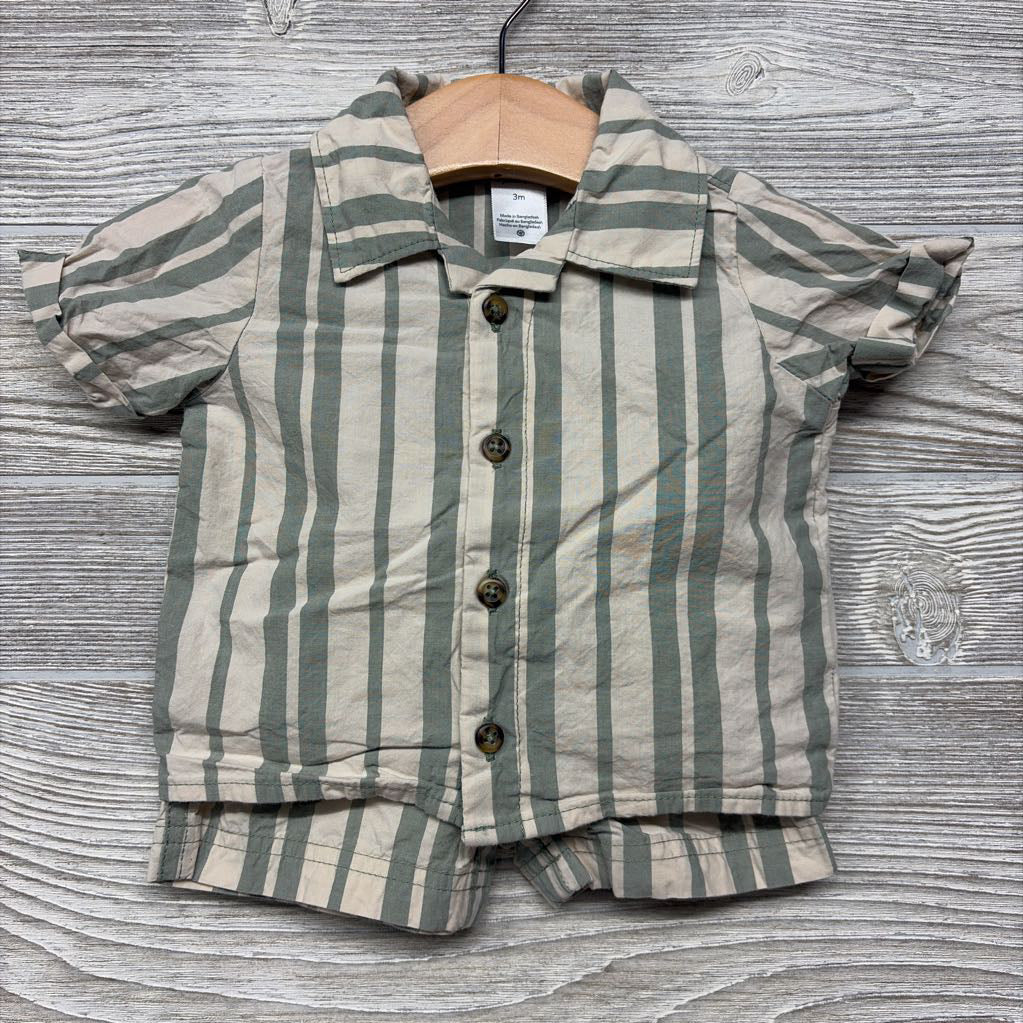Button Up Shirt & Shorts Stripes 3M