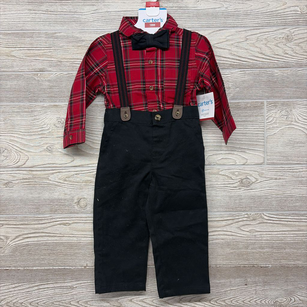 NEW LS Plaid Button Up Bodysuit & Cord Suspender Pants 18M
