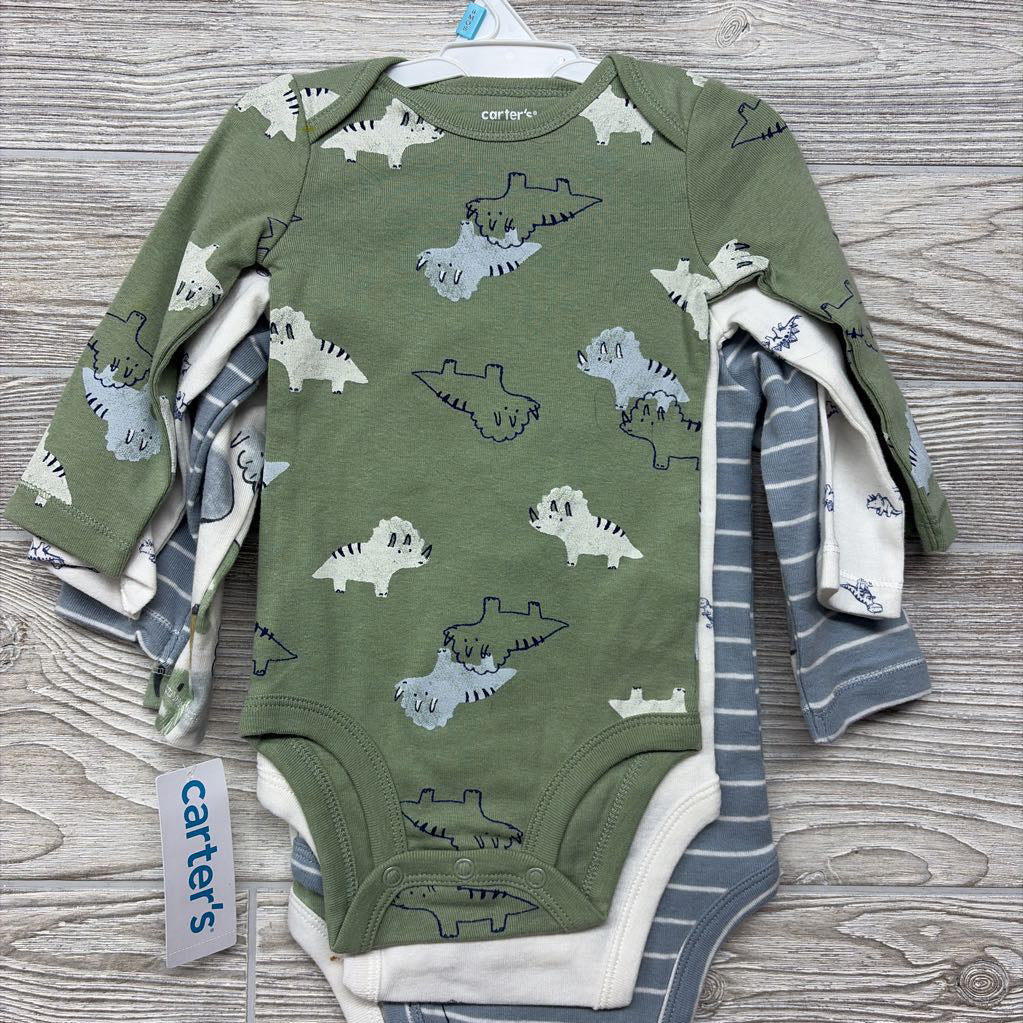 NEW 4 Pk LS Bodysuits Dinosaurs Stripes 6M