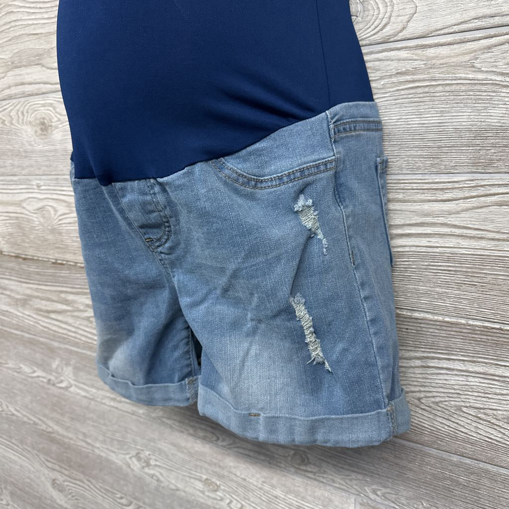 Full Panel Distressed Denim Shorts Medium