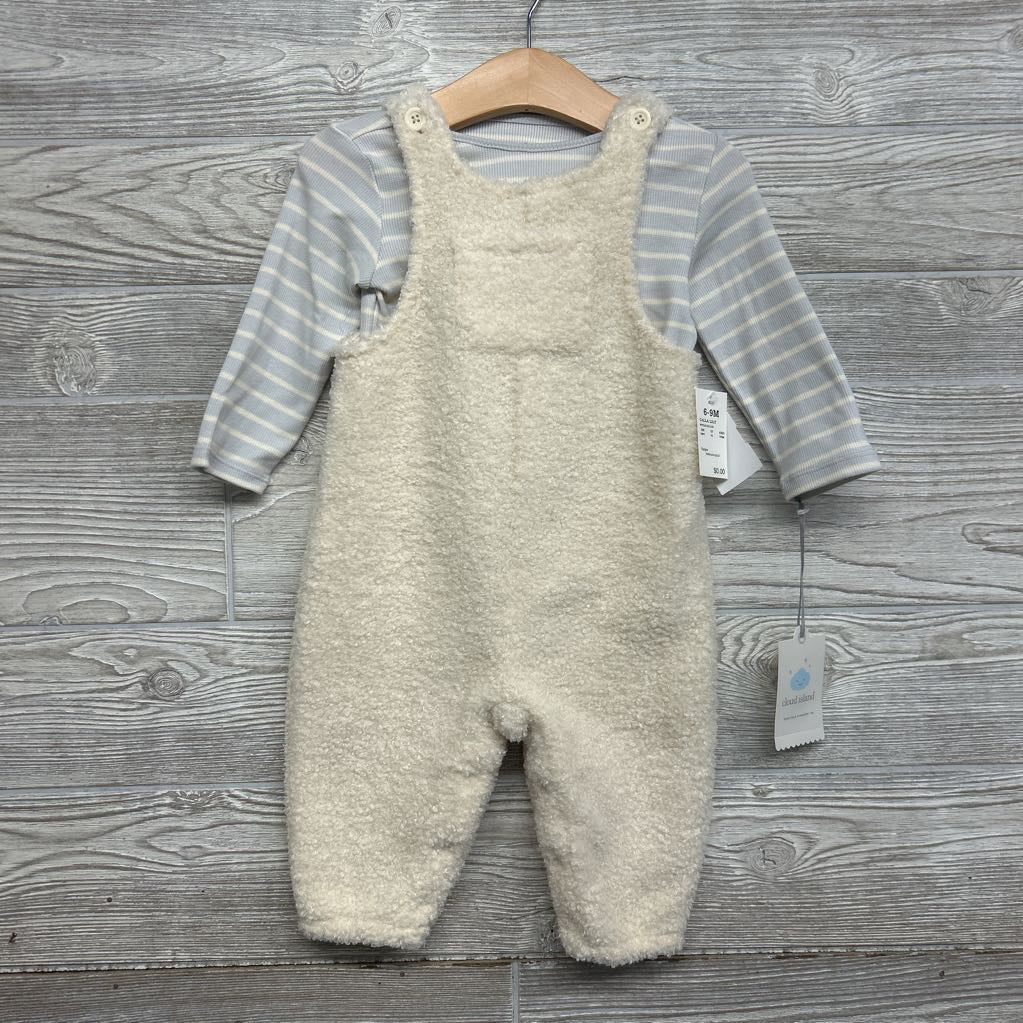 NEW Plush Overalls & LS Ribbed Shirt Stripes 6-9M