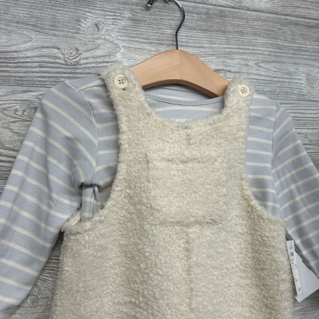 NEW Plush Overalls & LS Ribbed Shirt Stripes 6-9M