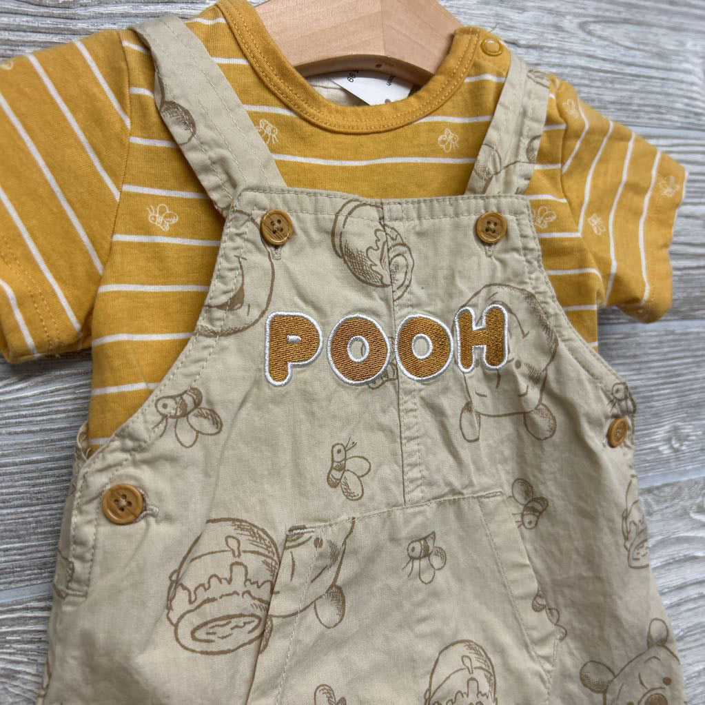 Shortalls Pooh & Shirt Stripes 0-3M