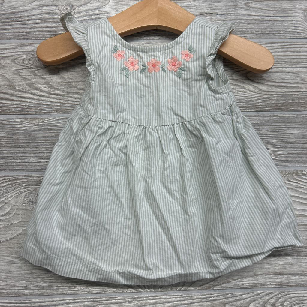 Flutter Sleeve Dress Stripes Flowers 3M