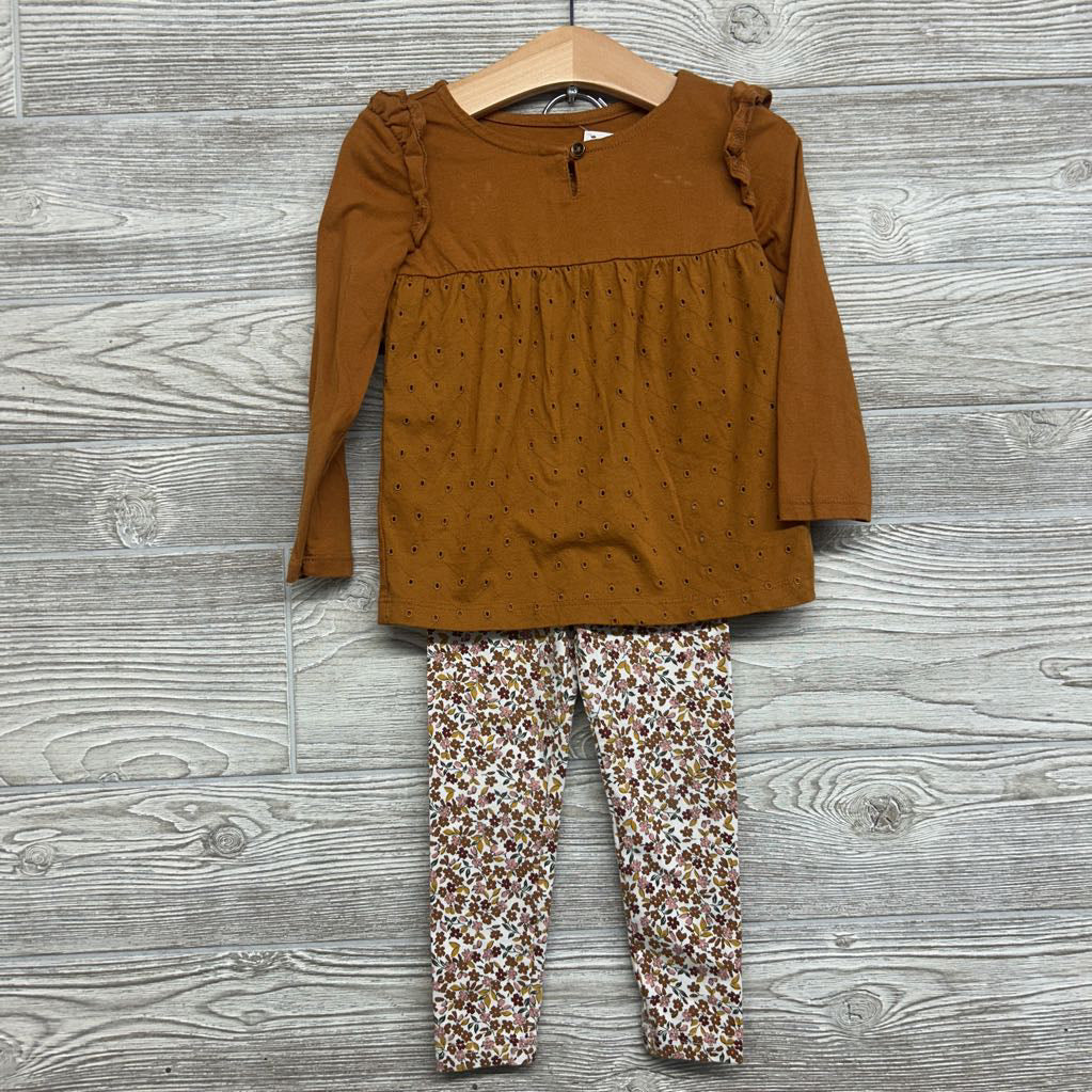 LS Eyelet Shirt Ruffles & Leggings Flowers 3T