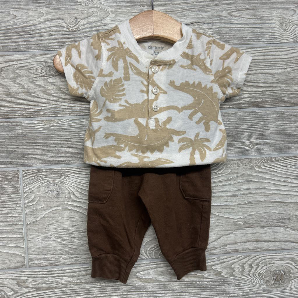 Henley Bodysuit Dinosaurs Palm Trees & French Terry Cargo Joggers 3M