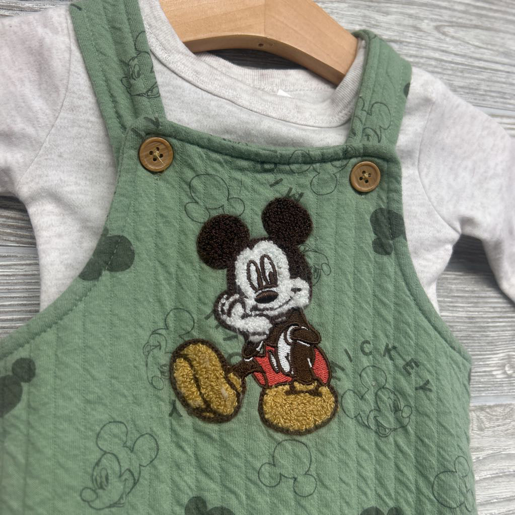 Matelasse Overalls Mickey Mouse & LS Shirt 0-3M