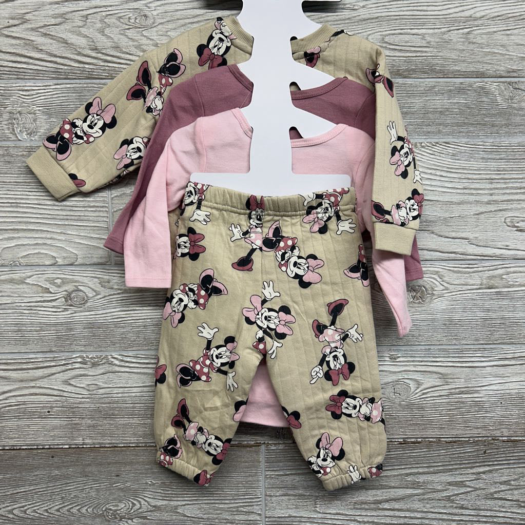 NEW Quilted Crewneck, Joggers & 2 LS Bodysuits Minnie Mouse 9M