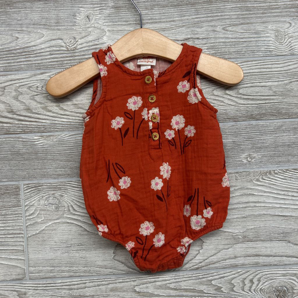 Gauze Henley Tank Romper Flowers 3-6M