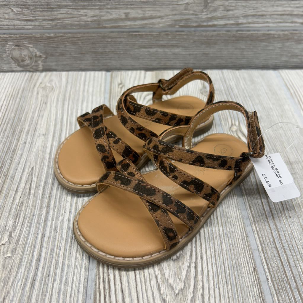 Velcro Cross Strap Sandals Animal Print 6C