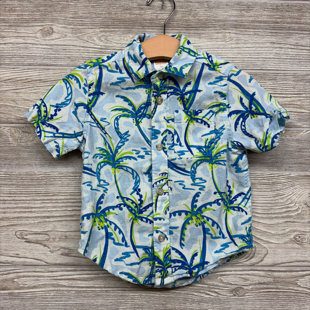SS Button Up Shirt Flowers 2t