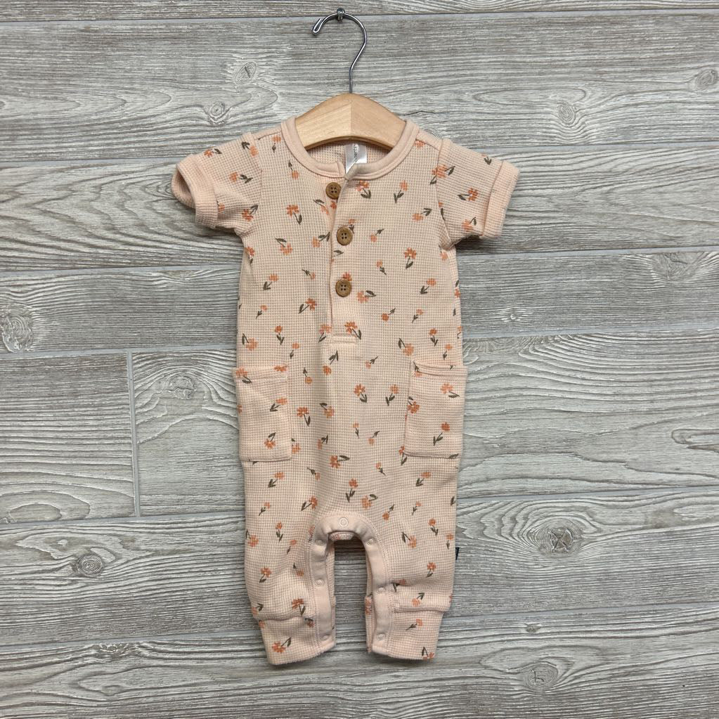 Waffle Knit Henley Outfit Flowers 3-6M