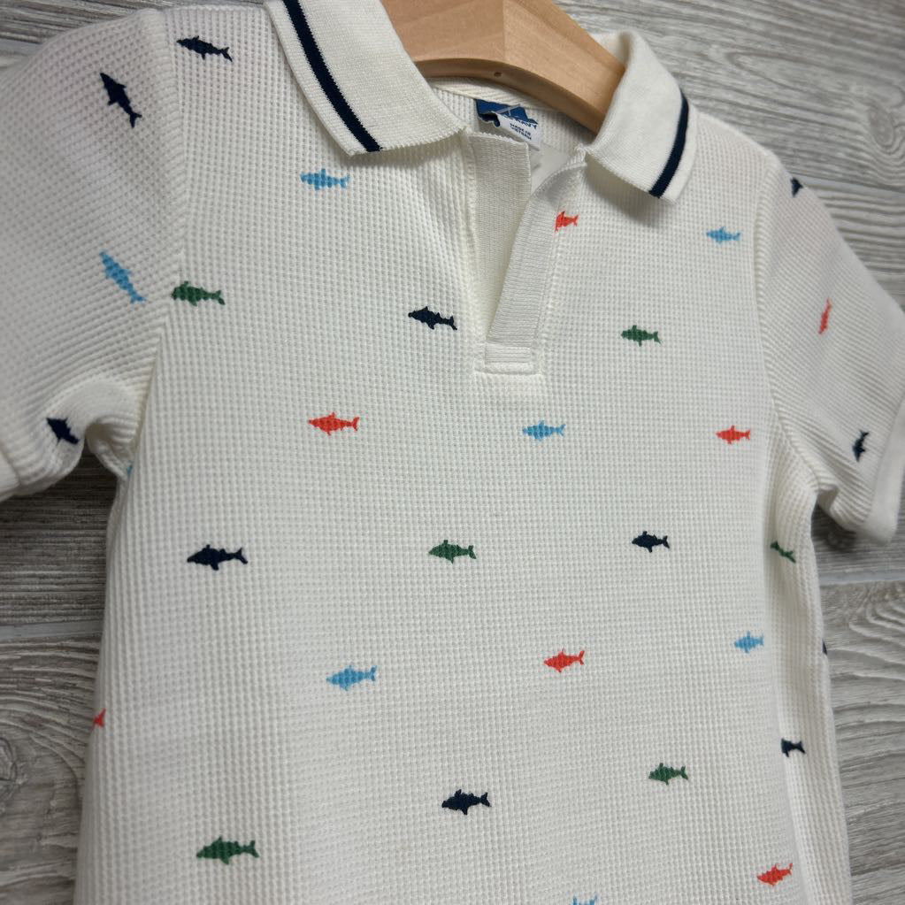Waffle Knit Henley Shorty Romper Sharks 18-24M