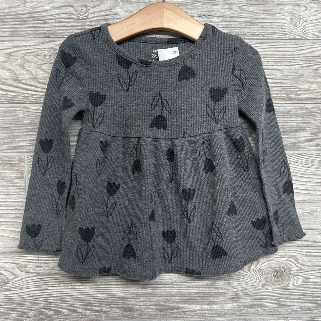 LS Waffle Knit Shirt Flowers 3T