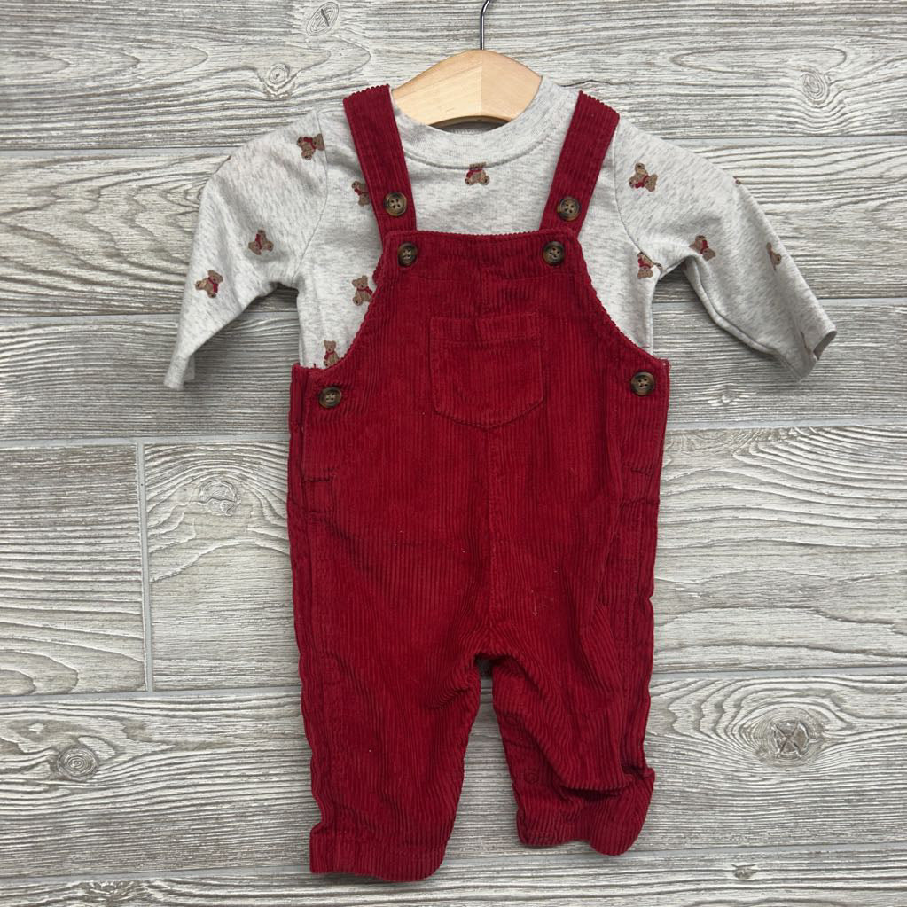 Cord Overalls & LS Shirt Teddy Bears 0-3M
