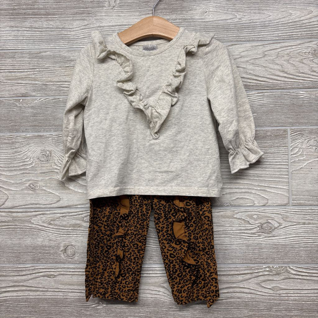 LS Ruffle Shirt & Pants Animal Print 12-18M