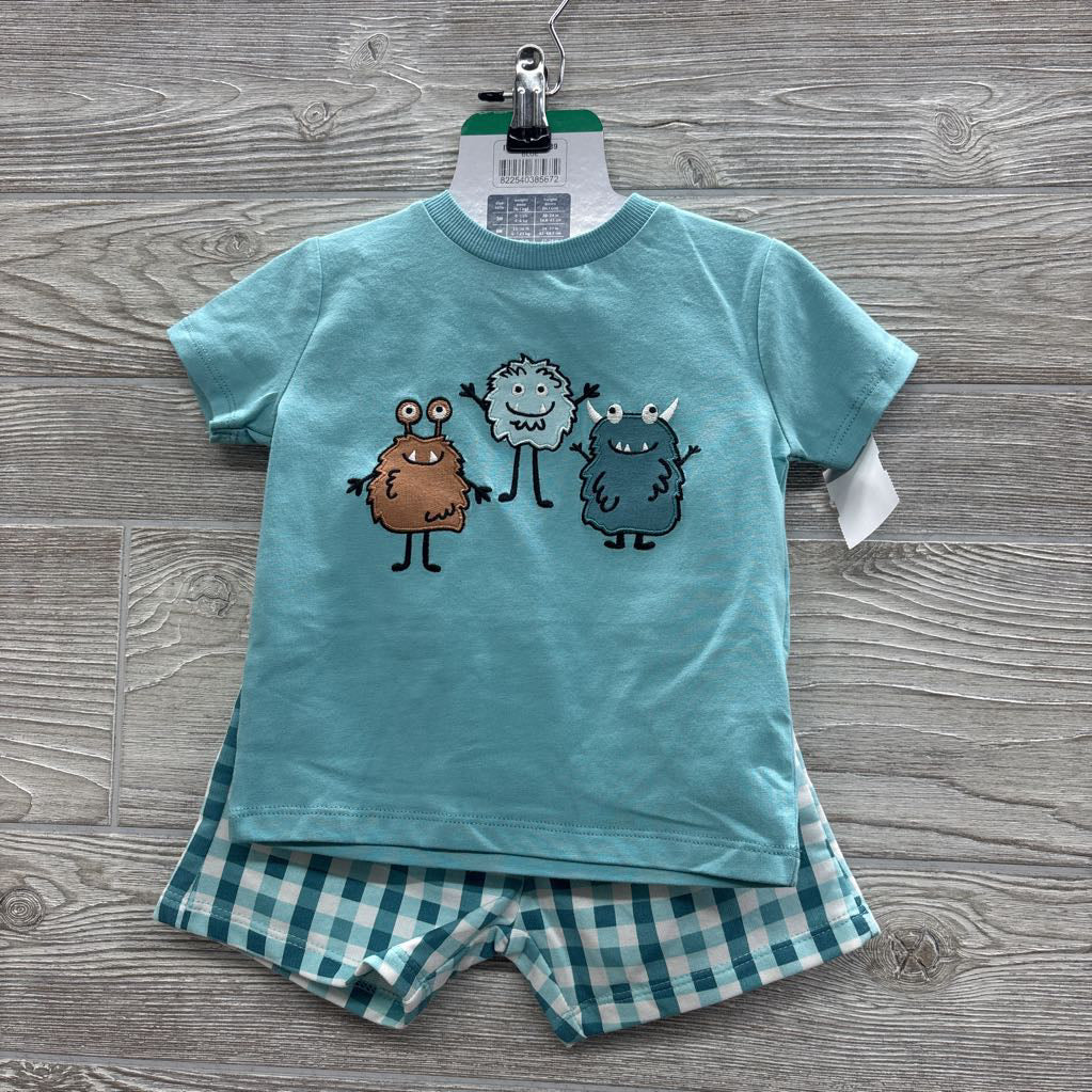 NEW Shirt Monsters & Gingham Shorts 18M