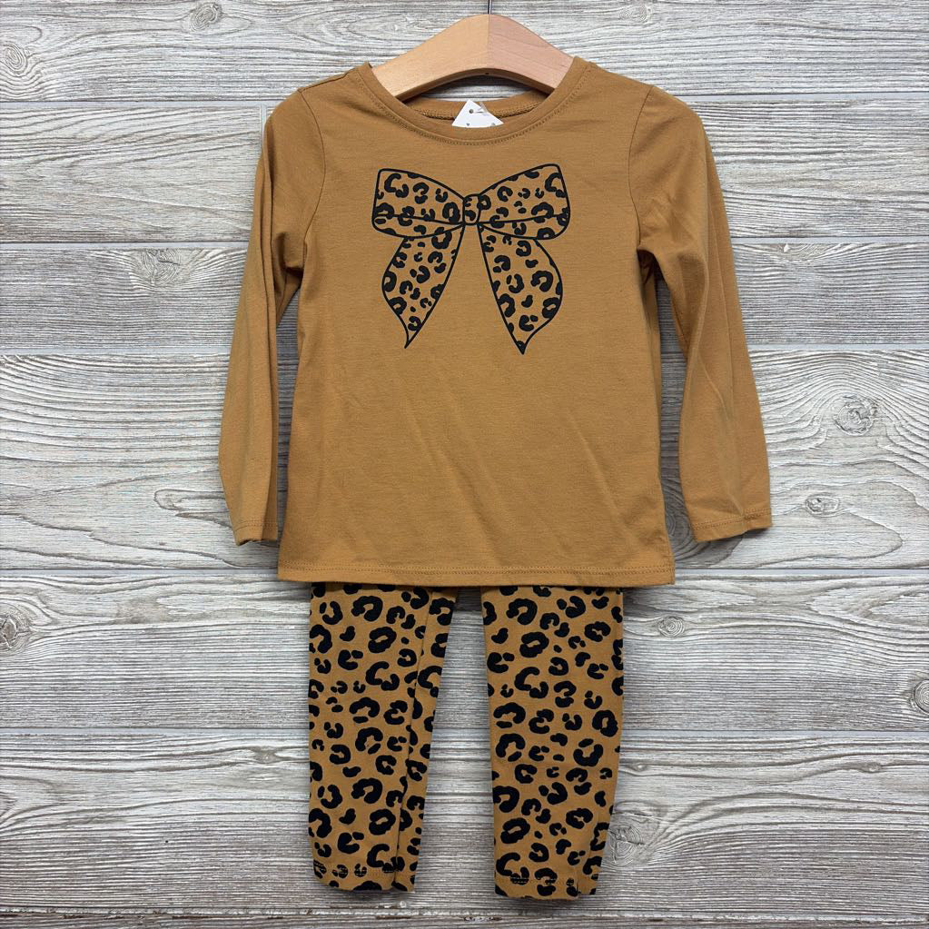 LS Shirt Bow & Animal Print Leggings 3T