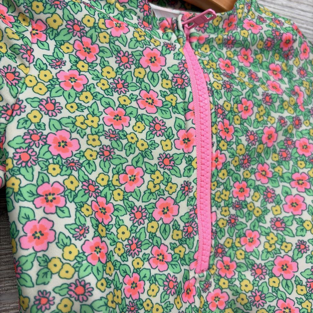 1/4 Zip Swimsuit Flowers 3t