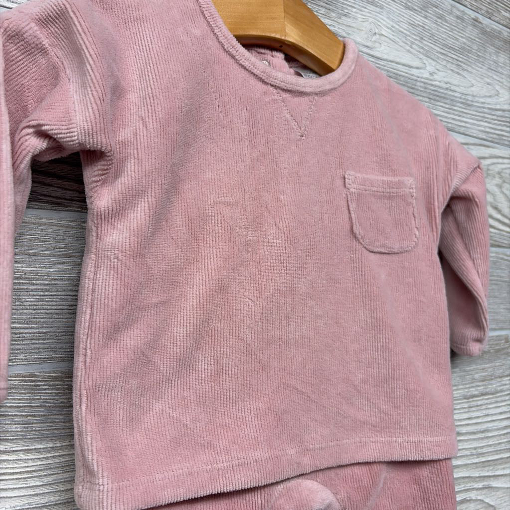 Ribbed Velour LS Shirt Chest Pocket & Pants 3-6M