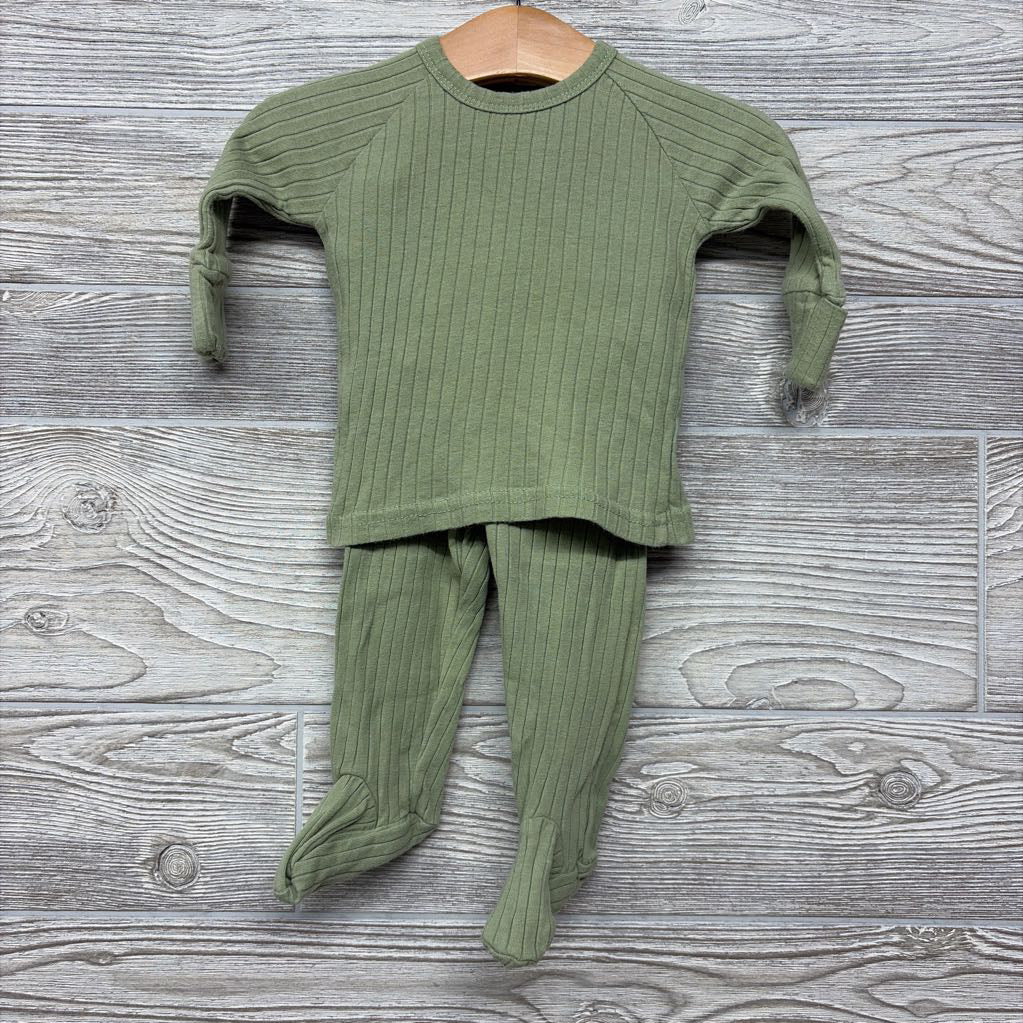 LS Ribbed Bodysuit & Footed Pants W/ Hat 3-6M