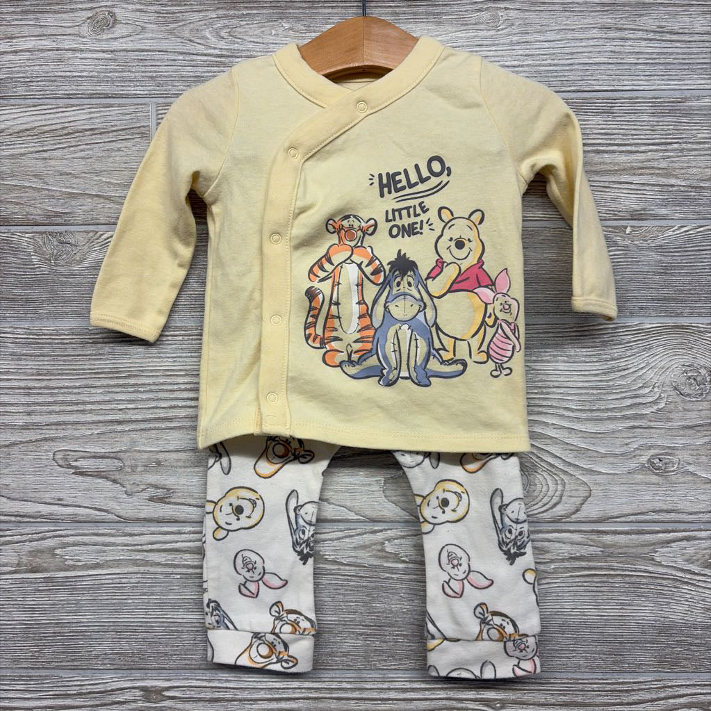 LS Side Snap Shirt Hello Little One & Harem Pants W/ Hat Pooh Tigger Eeyore 6-9M