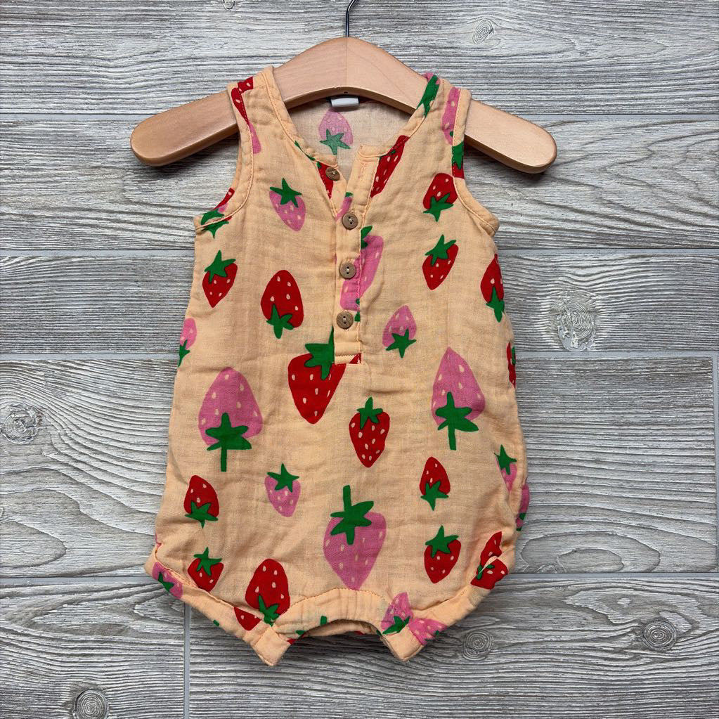 Gauze Tank Henley Romper Strawberries 6-12M