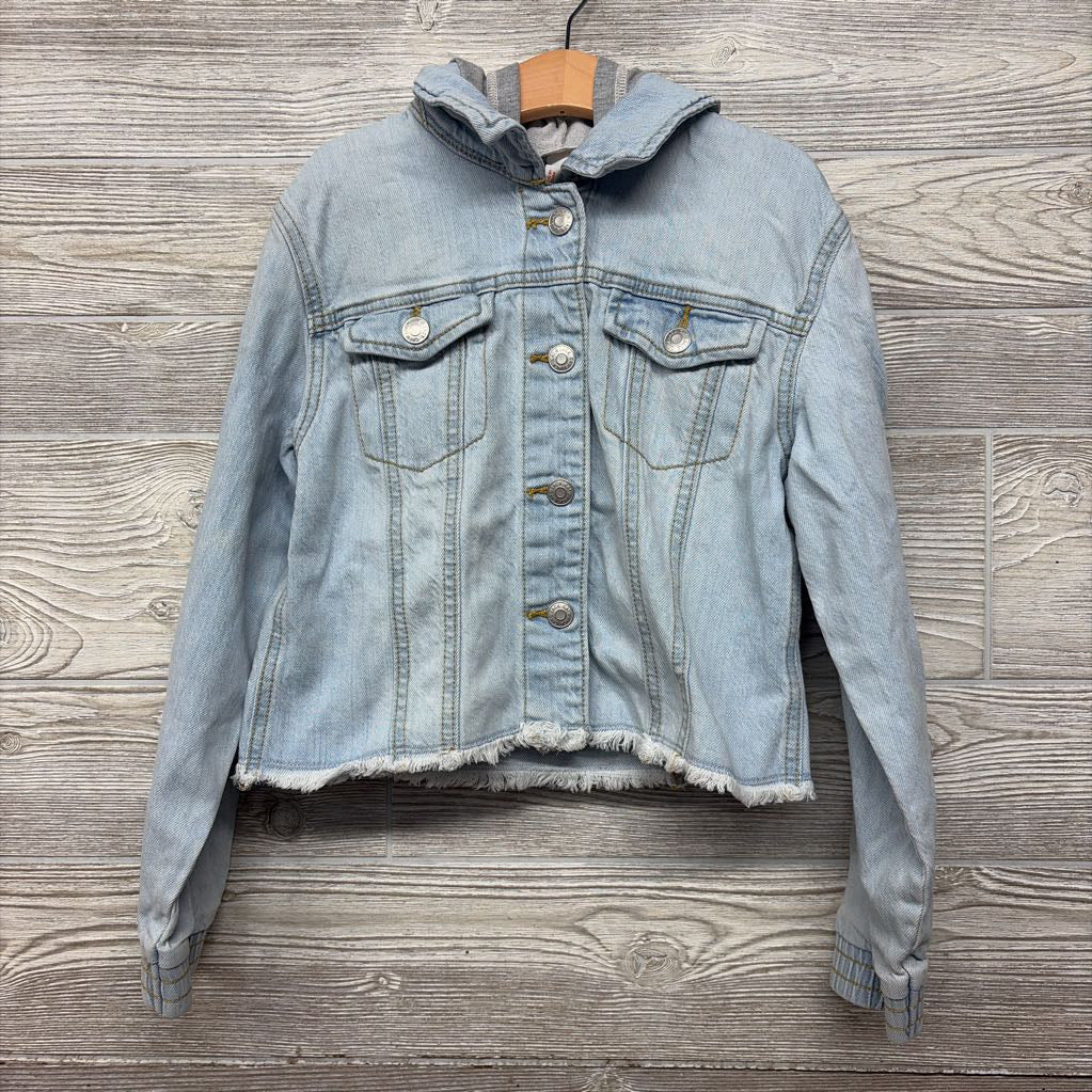 Cropped Denim Jacket W/ Hood Frayed 10-12