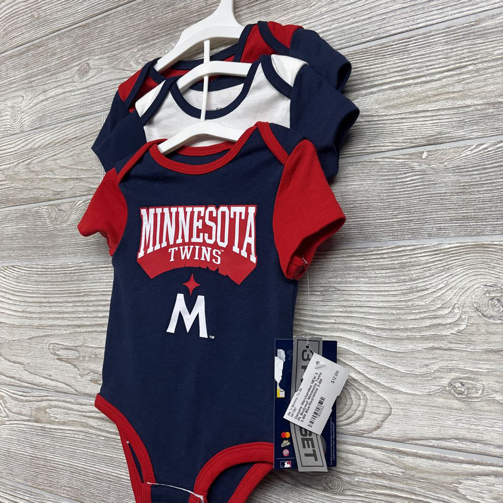 NEW 3 Pk Bodysuit Minnesota Twins 3-6M